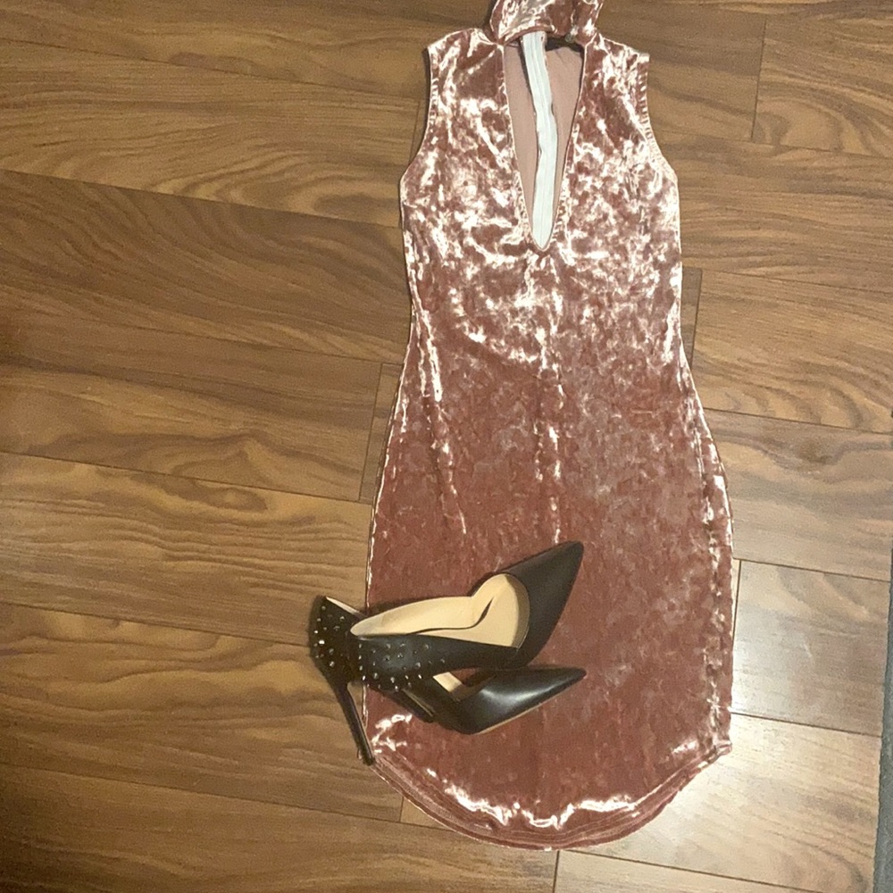 Blush pink velvet dress